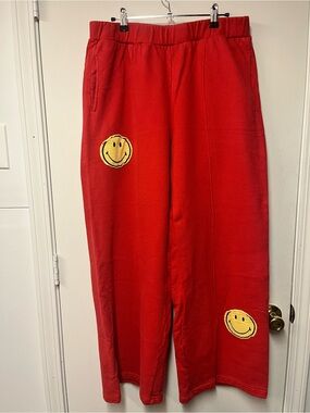 Samii Ryan Smiley Face Red Wide Leg Lounge Pants Size Large Made in USA